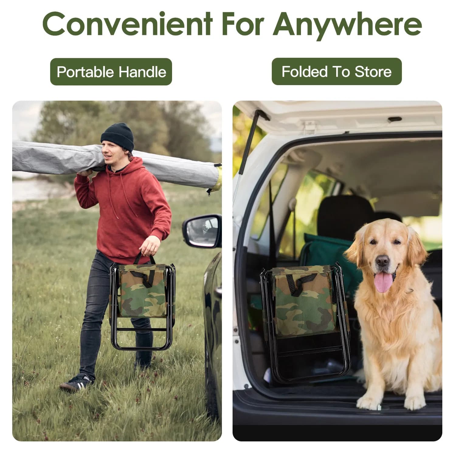 Collapsible Fishing Chair with Built-in Insulated Cooler Bag, Portable Oxford Outdoor Chair with Backrest,