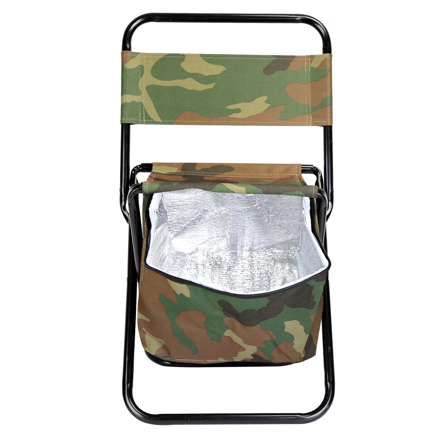 Collapsible Fishing Chair with Built-in Insulated Cooler Bag, Portable Oxford Outdoor Chair with Backrest,