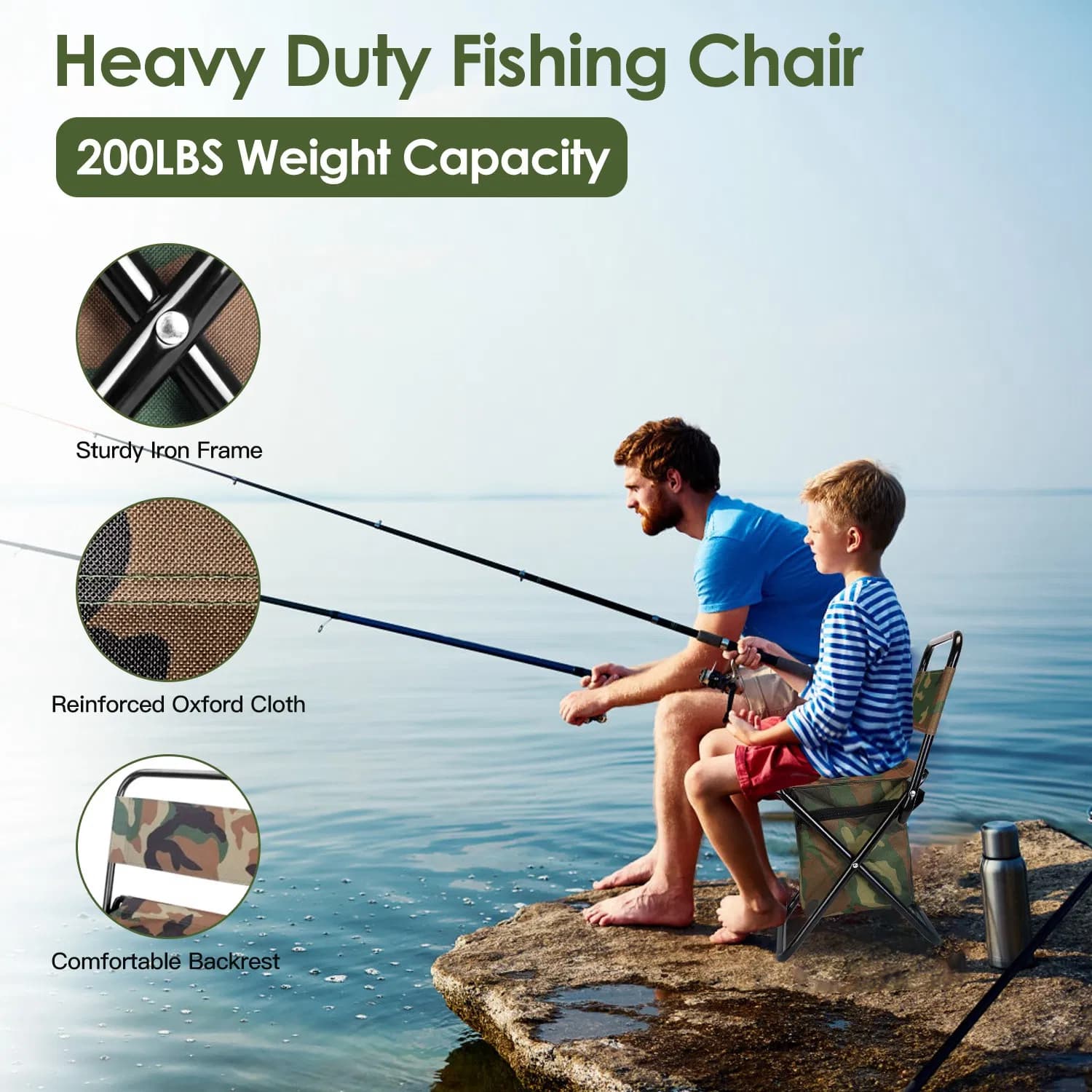 Collapsible Fishing Chair with Built-in Insulated Cooler Bag, Portable Oxford Outdoor Chair with Backrest,