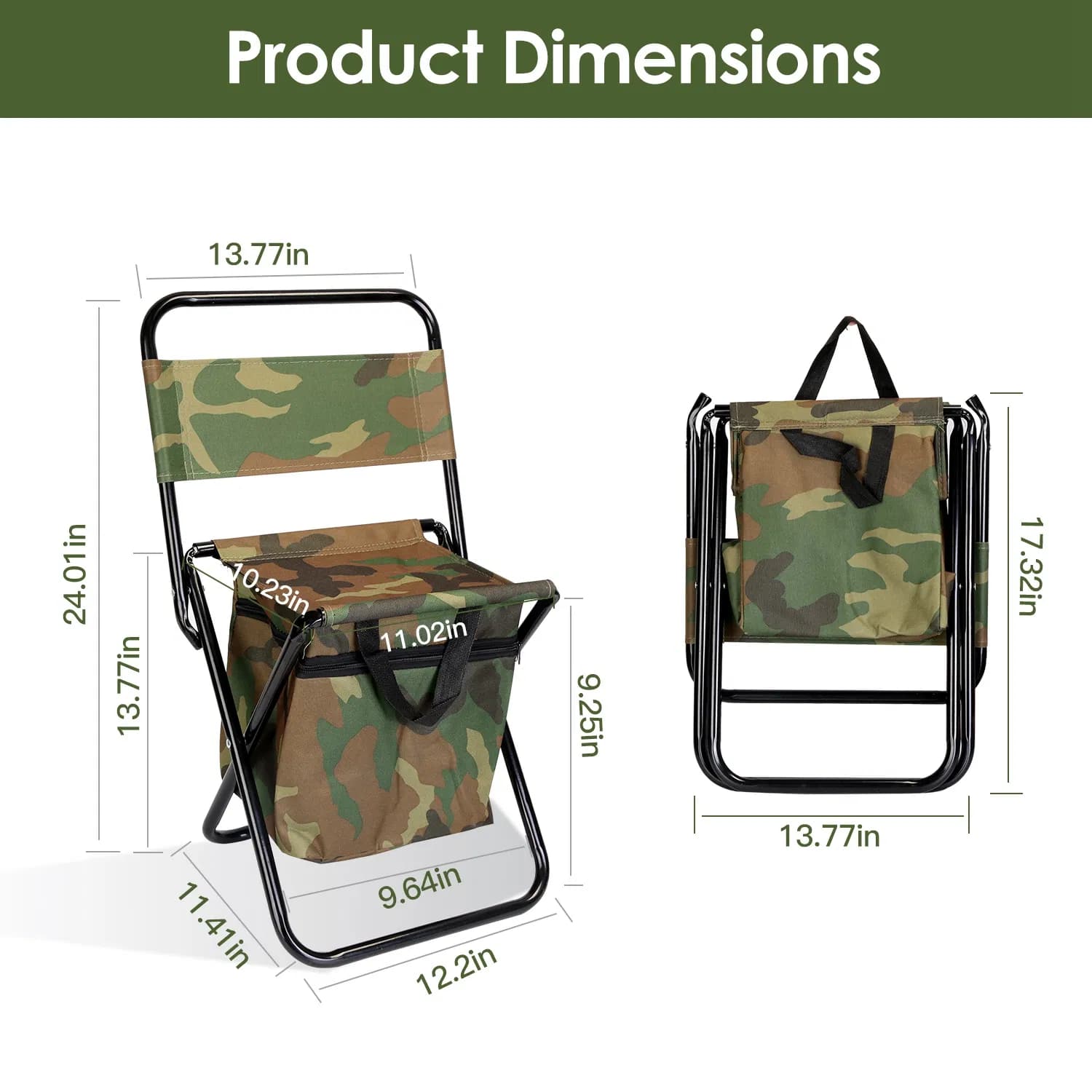 Collapsible Fishing Chair with Built-in Insulated Cooler Bag, Portable Oxford Outdoor Chair with Backrest,